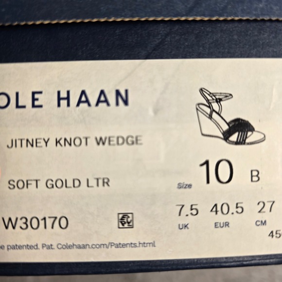 COLE HAAN Jitney Knot Wedge Soft Gold Leather Metallic Sandals Size 10 B NIB - Picture 6 of 6